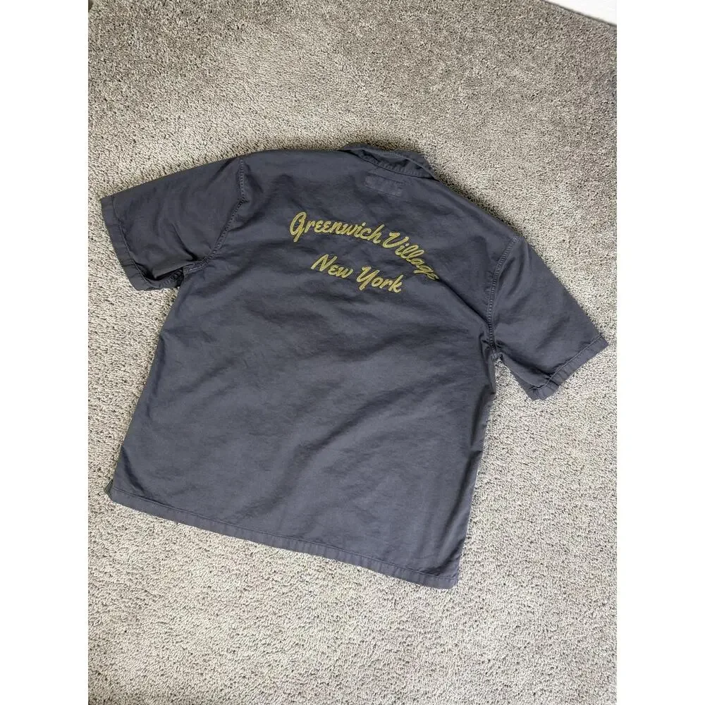 Abercrombie & Fitch Shirt Mens L Black Greenwich Village New York Embroidered